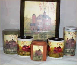 Barn Coffee Mugs Gift Basket Wood Tray Hot Chocolate Cookies Farm Decor