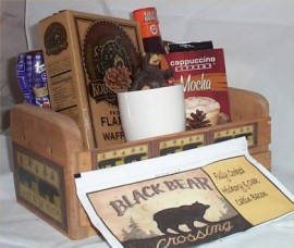 Kodiak Bear Breakfast Gift Basket Wood Crate Pancake Bear Figurine Bacon