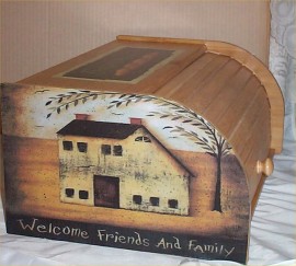 Primitive Bread Box Bamboo Wood Country Farm Kitchen Roll Top Lodge Decor 