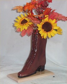 Fall Floral Arrangement Carved Wood boot Chic Decoration Handcrafted Home Decor    