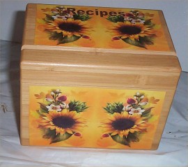 Recipe Box French Country Sunflower Bamboo Farm Kitchen Decor Lodge 