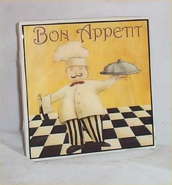 Fat Chef Trivet Ceramic Tile Bono Appetit Bistro Waiter Kitchen Chefs