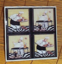 Fat Chef Trivet Ceramic Tile Bistro Kitchen Chefs /blk