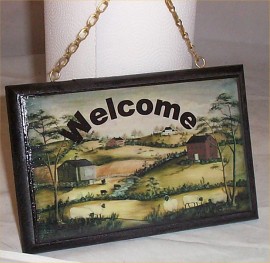 Wall Plaque Primitive Welcome Picture Decor Kitchen Salt Box Decoration